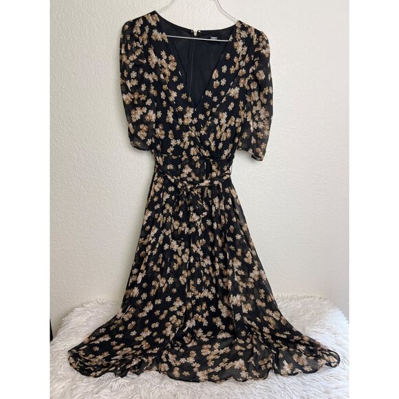 Tommy Hilfiger SZ 2 Floral Wrap Dress Black Gold Flowers - Picture 5 of 10
